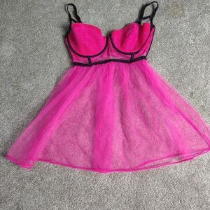 Victoria's Secret Vibrant Pink Sheer Chemise
